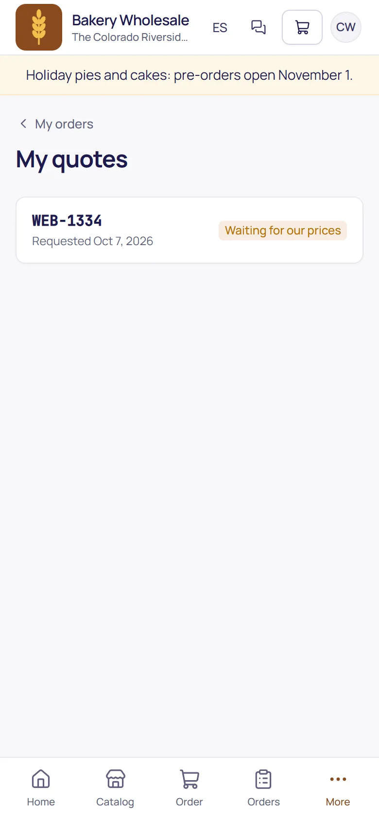My quotes: requests waiting for prices and quotes ready to accept
