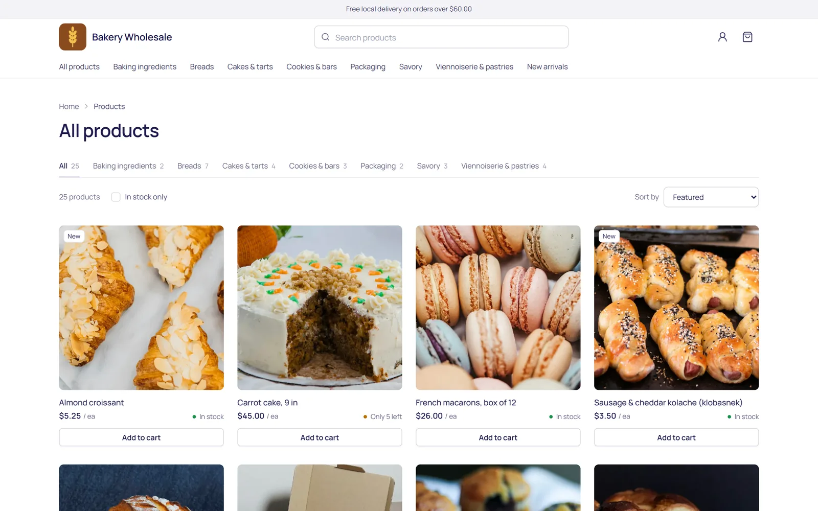 The online store: product photos, prices and stock